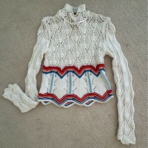 Peter Pilotto Cream Knit Top with Peach and Blue Accents